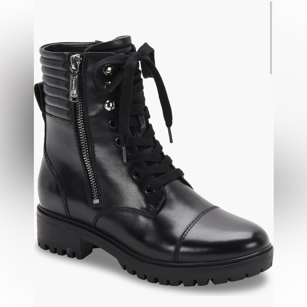 Blondo Mady Black Waterproof Leather Combat Boots